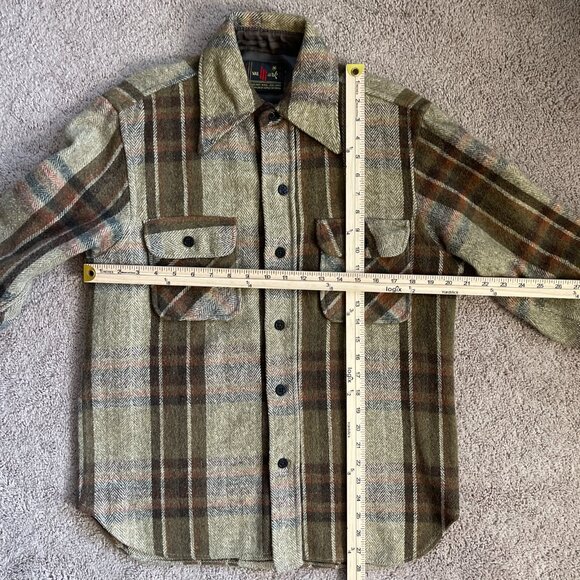 Vintage Wool Linen Brown Plaid Val-Mark Shacket Fall Hipster Retro Dagger Collar - Picture 6 of 8